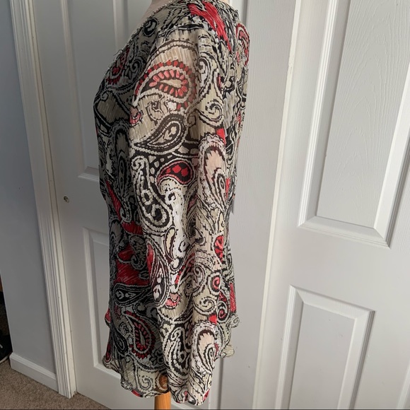 Bob Mackie Studio Plus Size 18 Sheer Layered Paisley Beaded V Neck Top Blouse - Picture 6 of 13